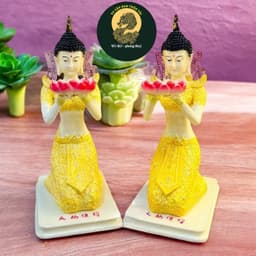 Tượng tiên nữ thắp đèn Rồng Việt, Cô tiên thái màu sắc, cao 16cm. 1