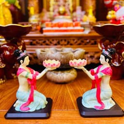 Tượng tiên nữ thắp đèn Rồng Việt, Cô tiên thái màu sắc, cao 16cm. 8