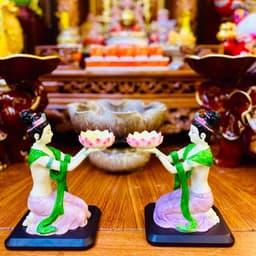 Tượng tiên nữ thắp đèn Rồng Việt, Cô tiên thái màu sắc, cao 16cm. 9