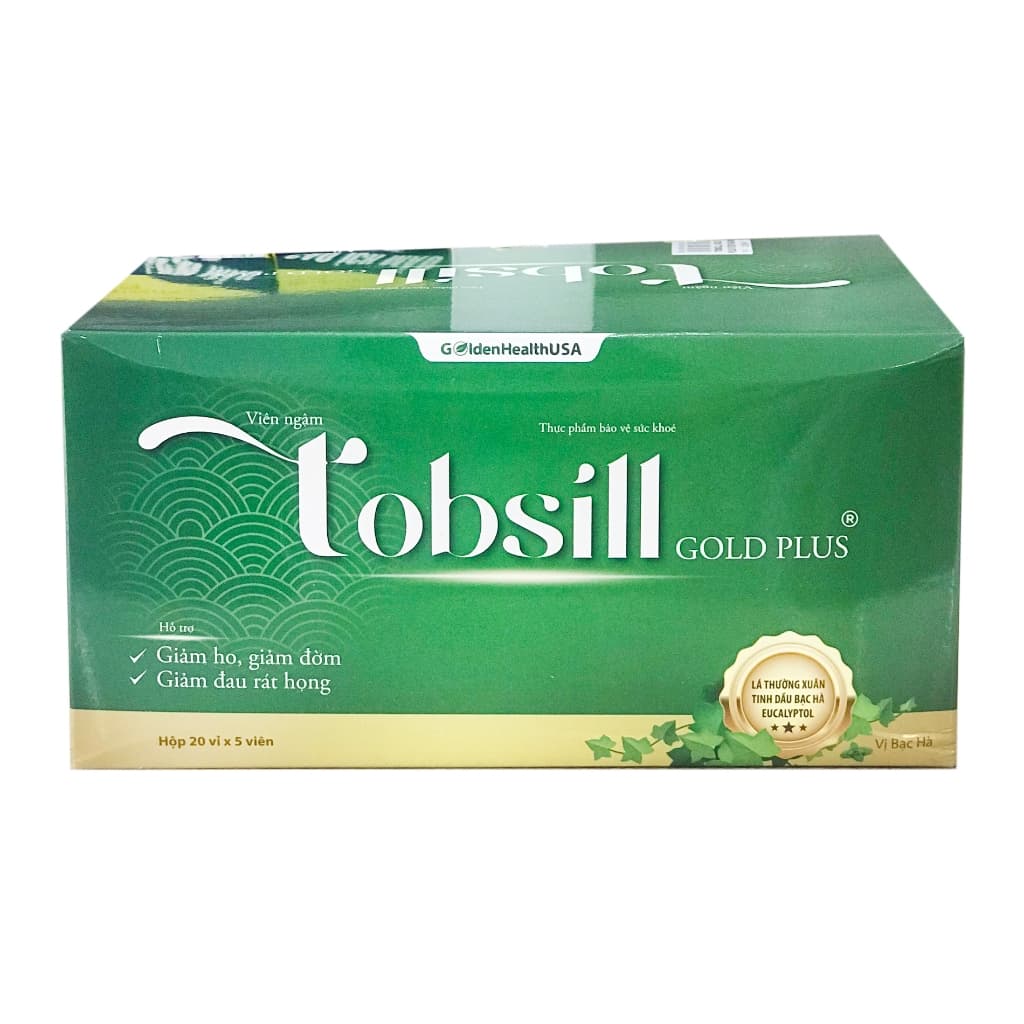 Viên ngậm Tobsill Gold plus giảm ho, đờm, giảm đau rát họng, khản tiếng do ho