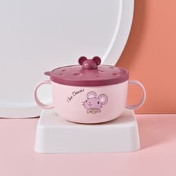 Bát ăn cơm, cháo, pha mì,ăn dặm 2 lớp ruột inox kèm thìa và nắp đậy. Bát ăn hình chuột Mickey đáng yêu có 2 tay cầm_M263 2