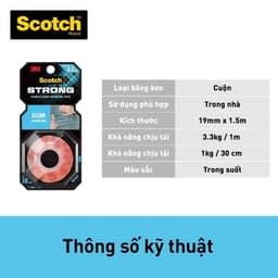 Băng keo hai mặt 3M™ Scotch® trong suốt, siêu dính 2