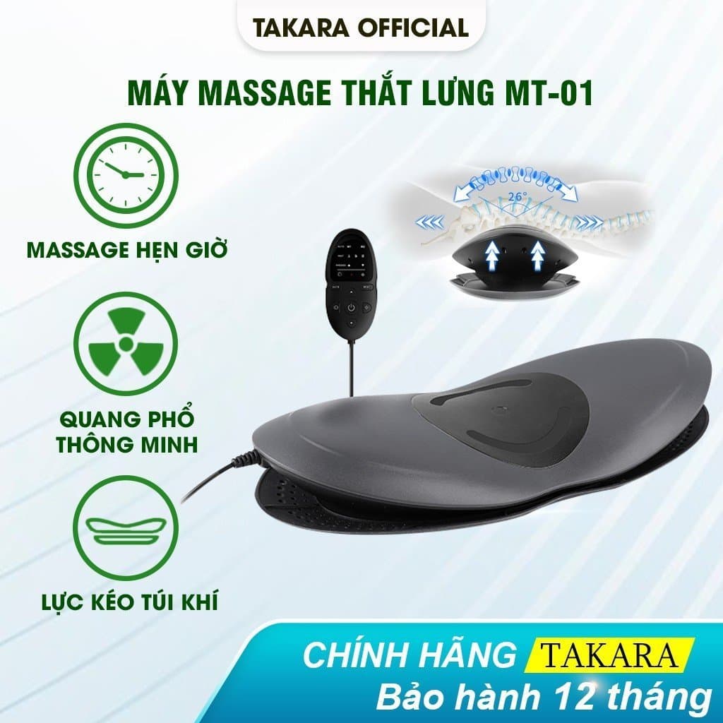Máy Massage Lưng TAKARA MT-01, Đệm Mát Xa Lưng Có Nhiệt Hồng Ngoại, Massage Giảm Đau Lưng, Hông, Eo, Thoái Hoá Cột Sống