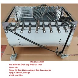 Máy nướng thịt chả mini Lò quay gà vịt mô tơ tự động bếp nướng than hoa inox 10xiên (kèm 10 xiên đơn và 2 xiên  gà) 4