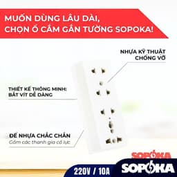 Ổ cắm điện táp lô 3 lỗ 2200W có nắp che an toàn E14N SOPOKA màu trắng 4