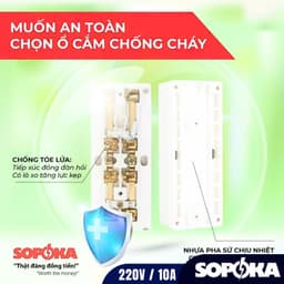 Ổ cắm điện táp lô 3 lỗ 2200W có nắp che an toàn E14N SOPOKA màu trắng 5