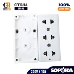 Ổ cắm điện táp lô 3 lỗ 2200W có nắp che an toàn E14N SOPOKA màu trắng 8