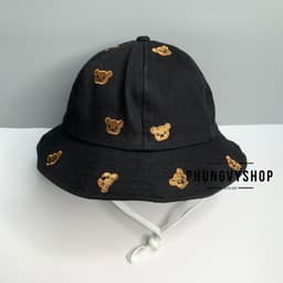 Bé 2-3Tuổi/Vđ 50cm_Mũ bucket tai bèo vành cực dễ thương gái trẻ em phungvyshop-nón BO KAKI MÚI THÊU GẤU NÂU HẾT MŨ 4