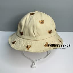 Bé 2-3Tuổi/Vđ 50cm_Mũ bucket tai bèo vành cực dễ thương gái trẻ em phungvyshop-nón BO KAKI MÚI THÊU GẤU NÂU HẾT MŨ 2