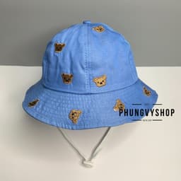 Bé 2-3Tuổi/Vđ 50cm_Mũ bucket tai bèo vành cực dễ thương gái trẻ em phungvyshop-nón BO KAKI MÚI THÊU GẤU NÂU HẾT MŨ 3