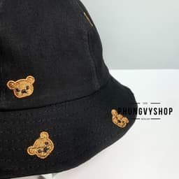 Bé 2-3Tuổi/Vđ 50cm_Mũ bucket tai bèo vành cực dễ thương gái trẻ em phungvyshop-nón BO KAKI MÚI THÊU GẤU NÂU HẾT MŨ 5