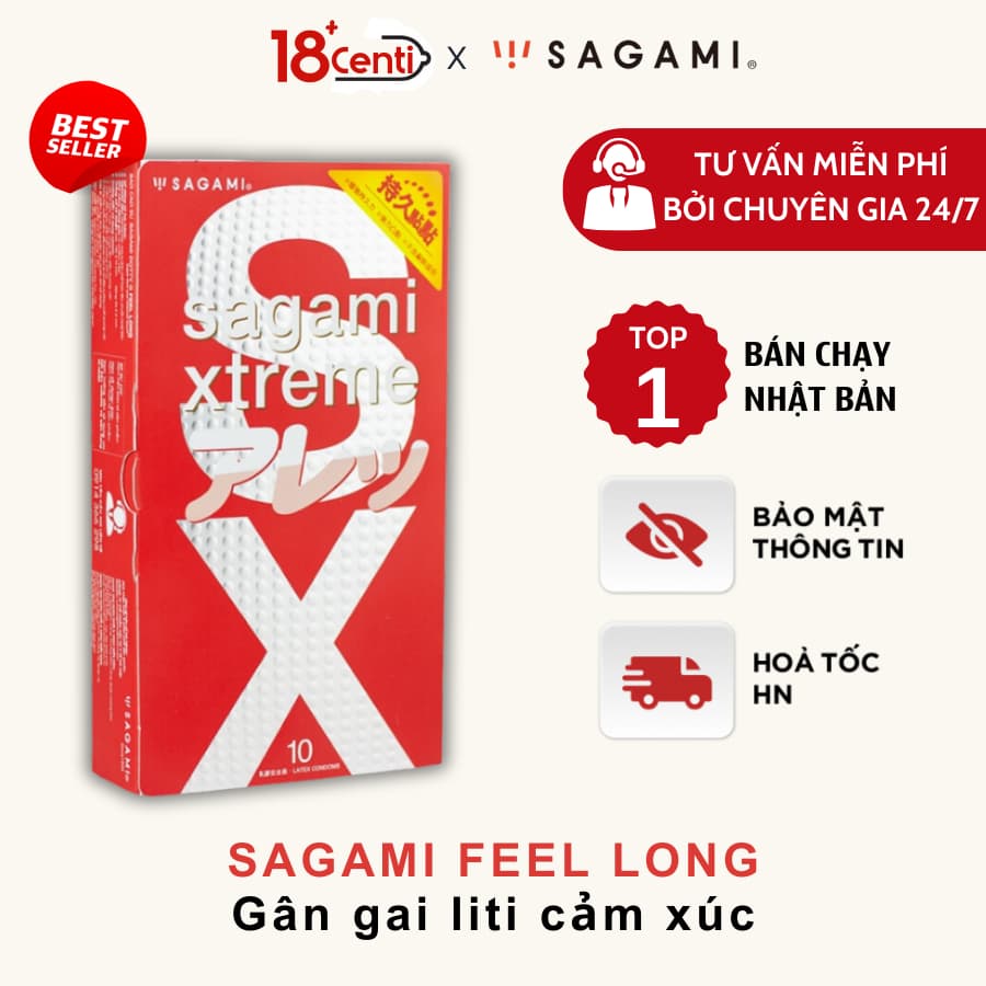 Bao cao su Sagami Feel Long gai nhỏ chính hãng hộp 10 chiếc
