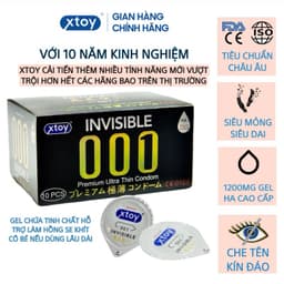 Hộp 10 Bao cao su XTOY siêu mỏng 001, nhiều gel, kéo dài thời gian, dưỡng chất Hyaluronic Acid làm se khít  - Health 3