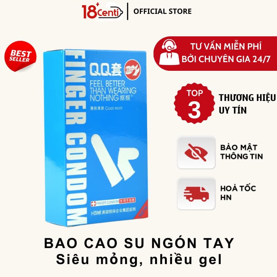 Bao Cao Su Ngón Tay QQ Finger Xanh Bạc Hà Mát Lạnh