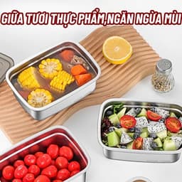 Hộp Đựng Thực Phẩm Inox 304 1200ml, 1500ml  Nắp Có Gioăng Cao Su, Hộp Khay Inox Đựng Đồ Ăn Để Tủ Lạnh Kèm Nắp Đậy 7