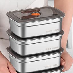 Hộp Đựng Thực Phẩm Inox 304 1200ml, 1500ml  Nắp Có Gioăng Cao Su, Hộp Khay Inox Đựng Đồ Ăn Để Tủ Lạnh Kèm Nắp Đậy 3