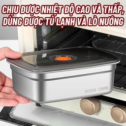Hộp Đựng Thực Phẩm Inox 304 1200ml, 1500ml  Nắp Có Gioăng Cao Su, Hộp Khay Inox Đựng Đồ Ăn Để Tủ Lạnh Kèm Nắp Đậy 9