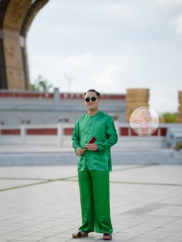 Bộ bà ba phi bóng xanh lá - Có bộ bà ba Bigsize- may sỉ bà ba toàn quốc - May bộ bà ba theo yêu cầu 7