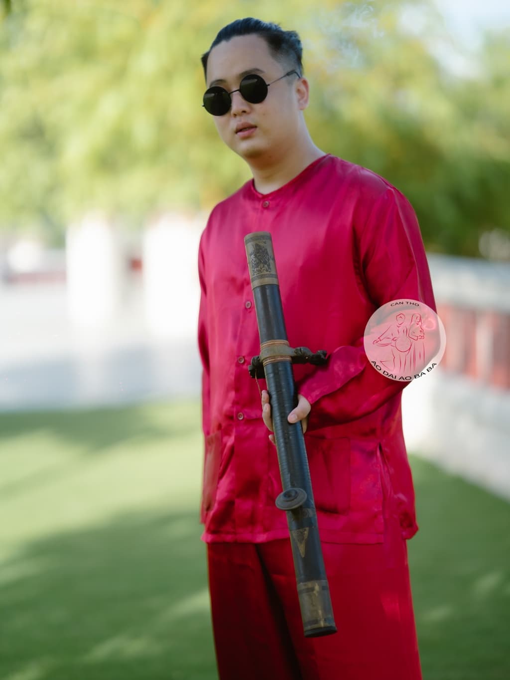 BIGSIZE BỘ BÀ BA NAM PHI BÓNG ĐỎ ĐÔ - Áo bà ba Cần Thơ