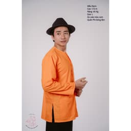 Bộ áo bà ba nam phối áo cate cam+ Quần cate đen - Có bộ bà ba Bigsize 2