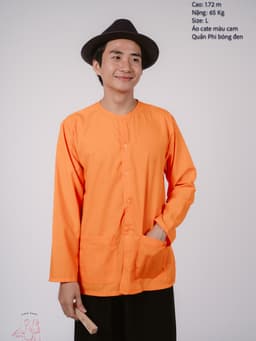 Bộ áo bà ba nam phối áo cate cam+ Quần cate đen - Có bộ bà ba Bigsize 9