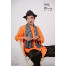 Bộ áo bà ba nam phối áo cate cam+ Quần cate đen - Có bộ bà ba Bigsize 7