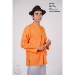 Bộ áo bà ba nam phối áo cate cam+ Quần phi trắng - Có bộ bà ba Bigsize 2