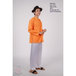 Bộ áo bà ba nam phối áo cate cam+ Quần phi trắng - Có bộ bà ba Bigsize 4