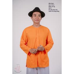 Bộ áo bà ba nam phối áo cate cam+ Quần phi trắng - Có bộ bà ba Bigsize 1