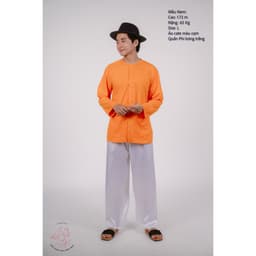 Bộ áo bà ba nam phối áo cate cam+ Quần phi trắng - Có bộ bà ba Bigsize 5