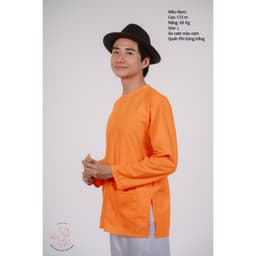 Bộ áo bà ba nam phối áo cate cam+ Quần phi trắng - Có bộ bà ba Bigsize 3