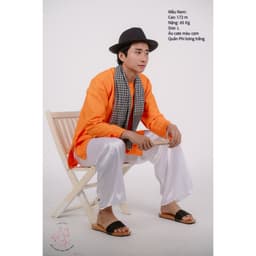 Bộ áo bà ba nam phối áo cate cam+ Quần phi trắng - Có bộ bà ba Bigsize 7