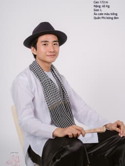 Bộ áo bà ba nam phối áo cate trắng + Quần cate đen - Có bộ bà ba Bigsize 9