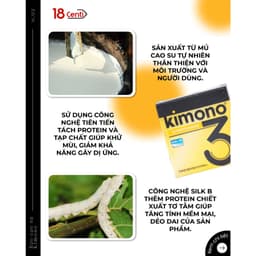 Bao cao su siêu mỏng Kimono màu vàng 0.02mm hộp 3 cái không mùi cấp ẩm bôi trơn chính hãng 2