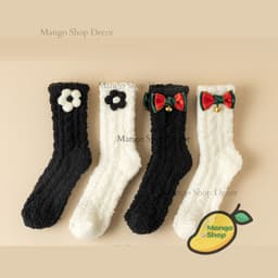 Tất Bông Ấm Áp Gắn Nơ Chuông Xinh Xắn Dành Cho Mùa Đông ( Tất bông ấm dày cho mùa đông ) 4