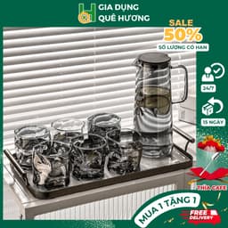 Bộ Cốc Bình Thuỷ Tinh Siêu Đẹp Họa Tiết Bình Trơn Cốc Xoắn Dung Tích 1500ml_M04 1