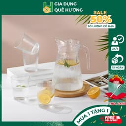 [ GiaDungQueHuong ] Bình Đựng Nước Thủy Tinh, Ca Nước Deli Kèm Cốc Uống Nước Cao Cấp Dung Tích 1,7L  M22 4
