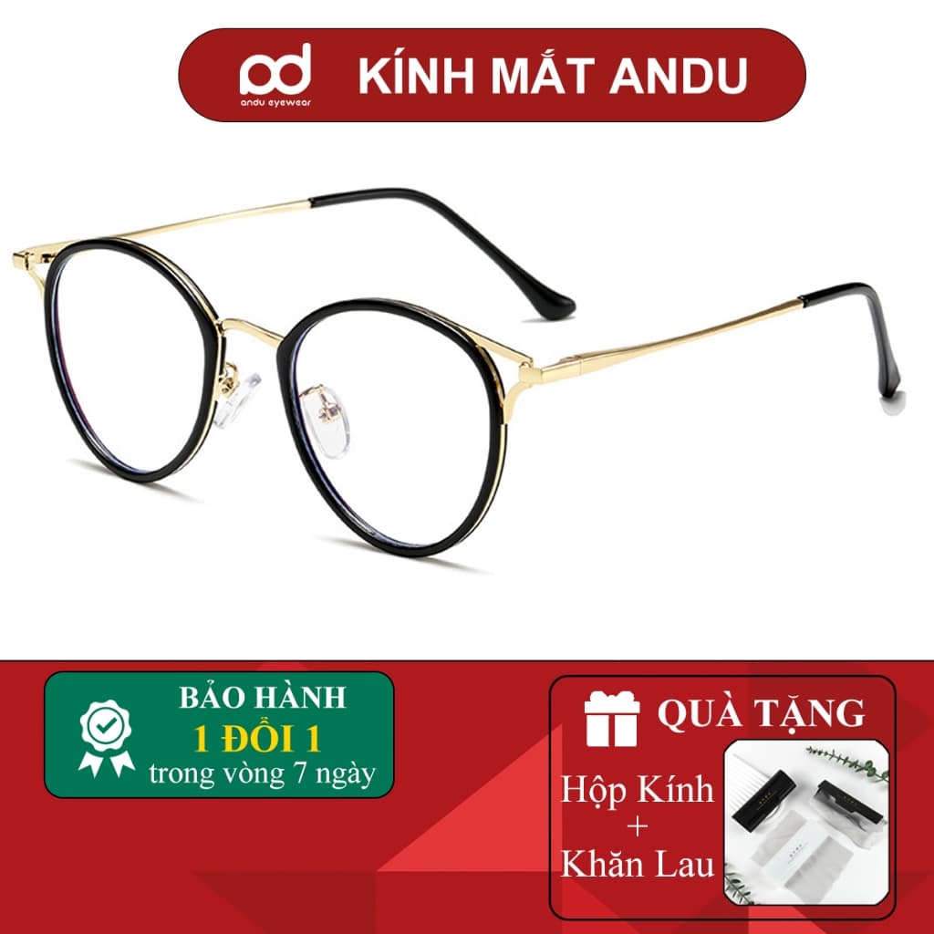 Gọng kính cận thời trang nữ ANDU EYEWEAR dáng mắt mèo chống tia UV chất liệu kim loại - 22007