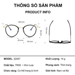 Gọng kính cận thời trang nữ ANDU EYEWEAR dáng mắt mèo chống tia UV chất liệu kim loại - 22007 9