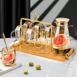 Bộ Bình + 6 Ly Thuỷ Tinh Có Quai Dáng Kim Màu Hổ Phách Có Tặng Kèm Khay - Bộ Bình Cốc Borosilicate Siêu Nhẹ Chịu Nhiệt 2