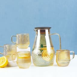 Bộ Bình + 6 Ly Thuỷ Tinh Có Quai Dáng Kim Màu Hổ Phách Có Tặng Kèm Khay - Bộ Bình Cốc Borosilicate Siêu Nhẹ Chịu Nhiệt 3