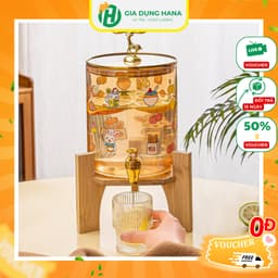 Bình Nước Thuỷ Tinh Có Vòi Kèm Kệ Gỗ Họa Tiết Đáng Yêu Dung Tích 2,5L Và 3,5L M55 1