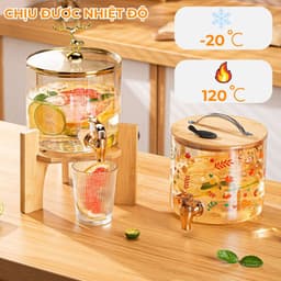 Bình Nước Thuỷ Tinh Có Vòi Kèm Kệ Gỗ Họa Tiết Đáng Yêu Dung Tích 2,5L Và 3,5L M55 6