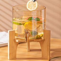 Bình Nước Thuỷ Tinh Có Vòi Kèm Kệ Gỗ Họa Tiết Đáng Yêu Dung Tích 2,5L Và 3,5L M55 7