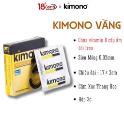 Kimono bao cao su siêu mỏng 0.02 màu vàng Gold chứa vitamin B cấp ẩm bôi trơn, Hộp 3 bcs - 18CENTI 2