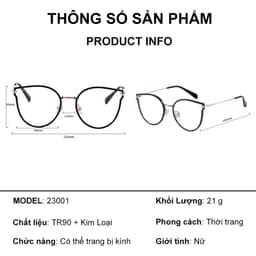 Gọng kính cận thời trang nữ ANDU EYEWEAR dáng tròn cánh tiên chống UV chất liệu kim loại - 2067 9