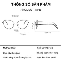 Gọng kính cận thời trang nữ NARO EYEWEAR  dáng mắt mèo chống UV chất liệu kim loại - 5002 9
