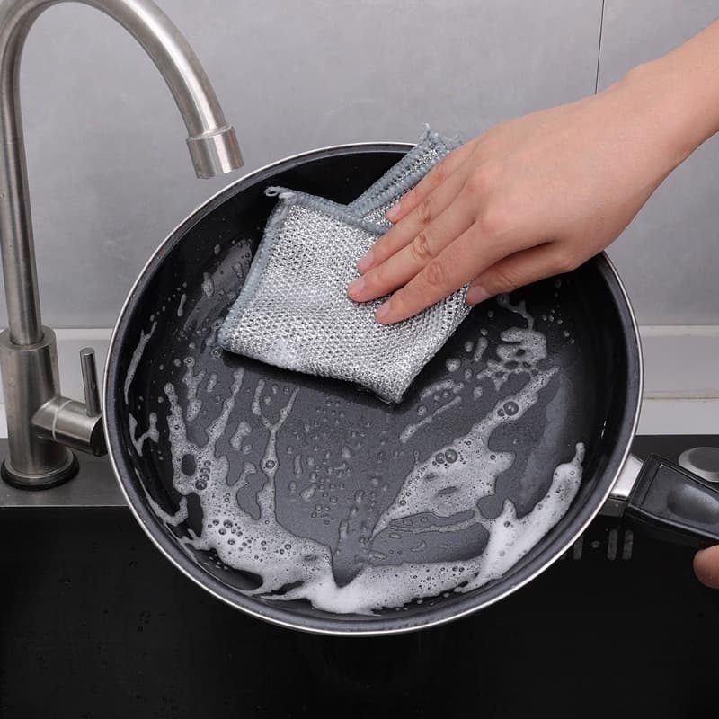COMBO 5 Khăn thép cọ xoong nồi, cọ bếp, cọ rửa bát đĩa Bùi sắt thấm hút tốt dễ dàng chùi rửa vết bẩn nhỏ không rỉ -VH88