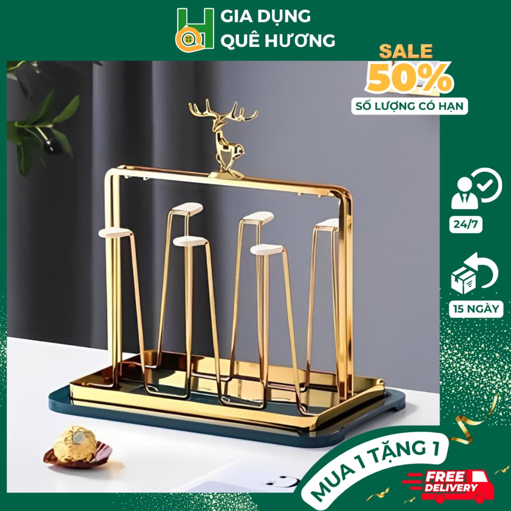 Giá Úp Cốc Mạ Vàng Khay Úp Cốc Đa Năng Khay Đựng Cốc Phong Cách Bắc Âu Trạng Trọng Chất Liệu Cao Cấp_M68