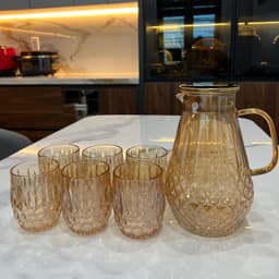 Bộ Bình Cốc Thuỷ Tinh Chịu Nhiệt Hana Họa Tiết Kim Cương 6 Cốc Nước Vip Vàng Cao Cấp Sang Trọng M06 7